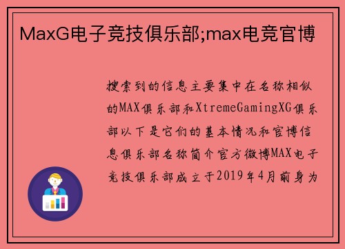 MaxG电子竞技俱乐部;max电竞官博
